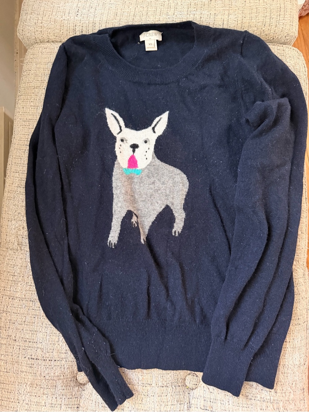 J. Crew Navy Crewneck Sweater with Dog Intarsia